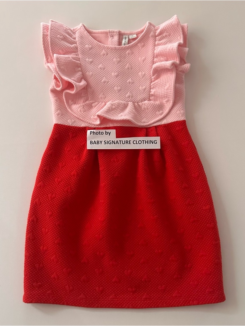 Janie and Jack Girls 7 Pink Red Ruffle Heart Print Dress Valentine’s Day